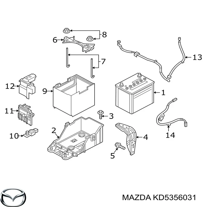 KD5356031 Mazda Fixação (suporte) de bateria recarregável