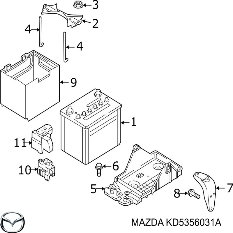 KD5356031A Mazda Fixação (suporte) de bateria recarregável