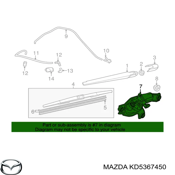 KD5367450 Mazda Motor de limpador pára-brisas de vidro traseiro