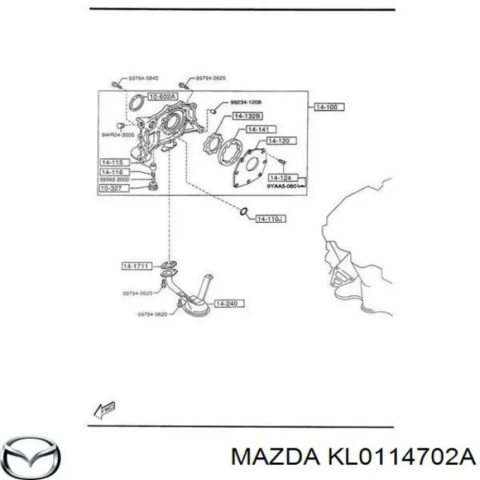 KL0114702A Mazda Vedante de adaptador do filtro de óleo