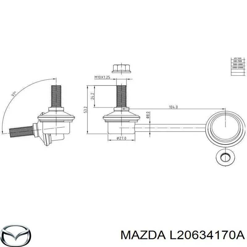 Compre L20634170A Mazda Montante esquerdo de estabilizador dianteiro
