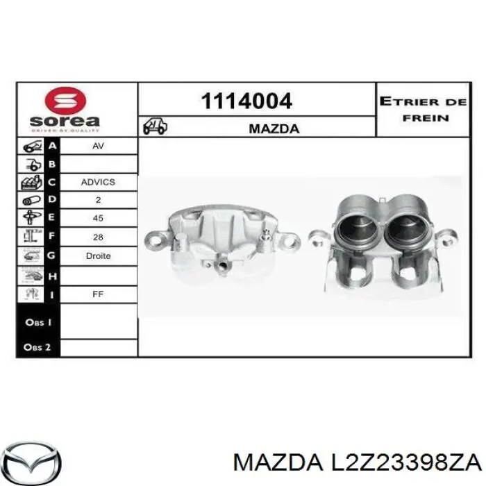 L2Z23398ZA Mazda Suporte do freio dianteiro direito