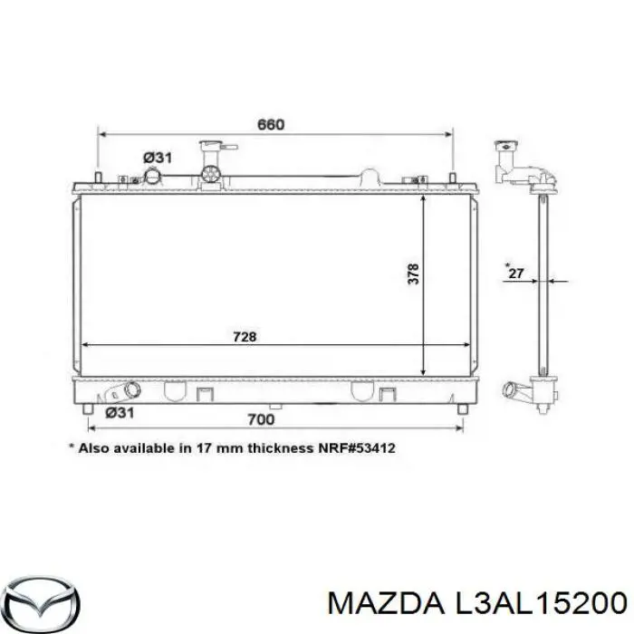 Radiador de esfriamento de motor Mazda L3AL15200 preço, a partir de 83,01 USD