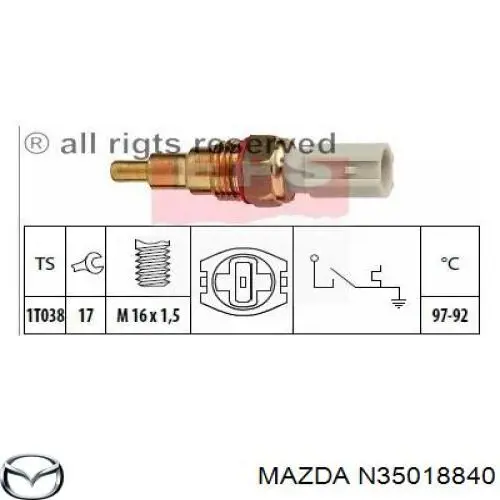 Sensor de temperatura do fluido de esfriamento (de ativação de ventilador do radiador) Mazda N35018840 preço, a partir de 16,06 USD