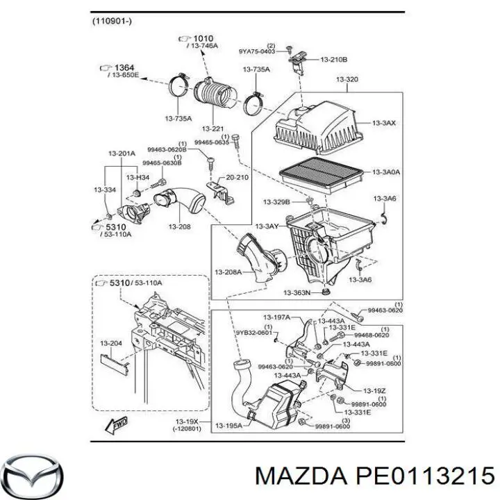 Sensor de fluxo (consumo) de ar, medidor de consumo M.A.F. - (Mass Airflow) Hotaru HSAF0501