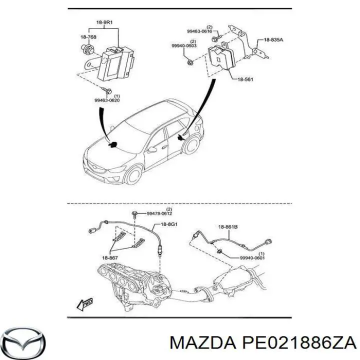 PE021886ZA Mazda Sonda lambda, sensor de oxigênio até o catalisador