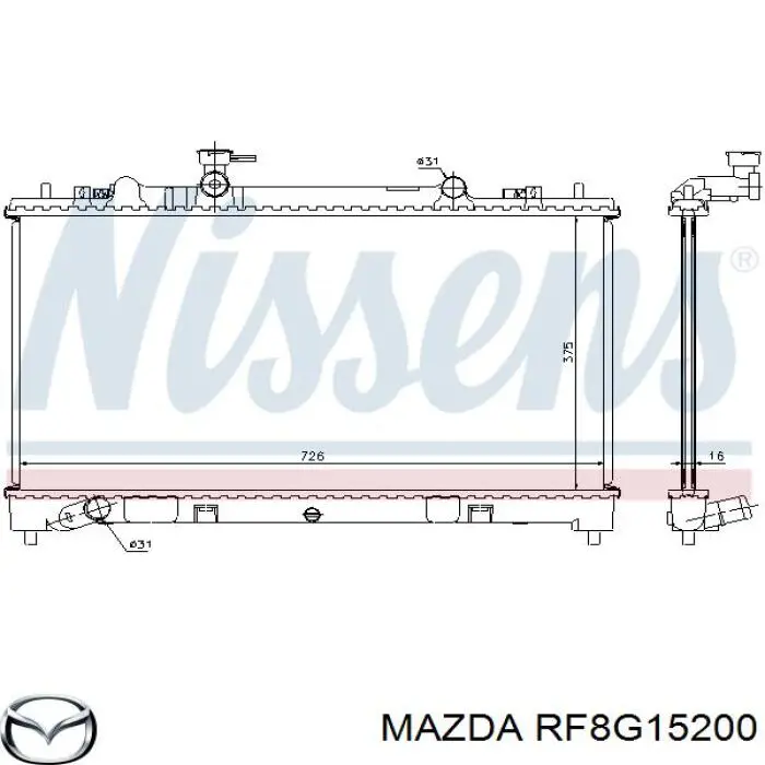 RF8G15200 Mazda Radiador de esfriamento de motor