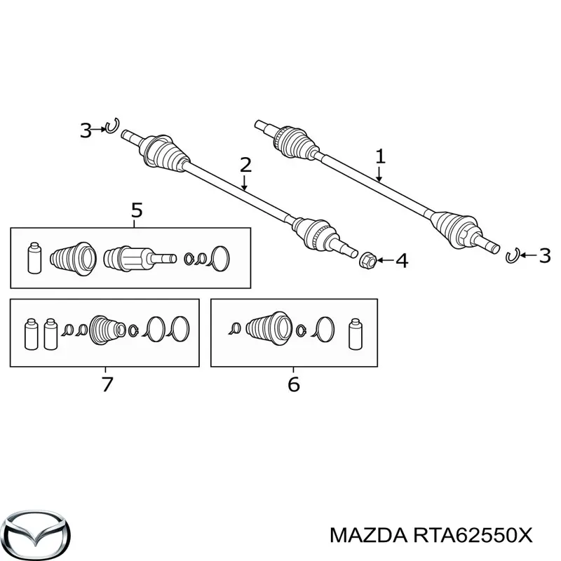 RTA62550X Mazda Semieixo traseiro direito