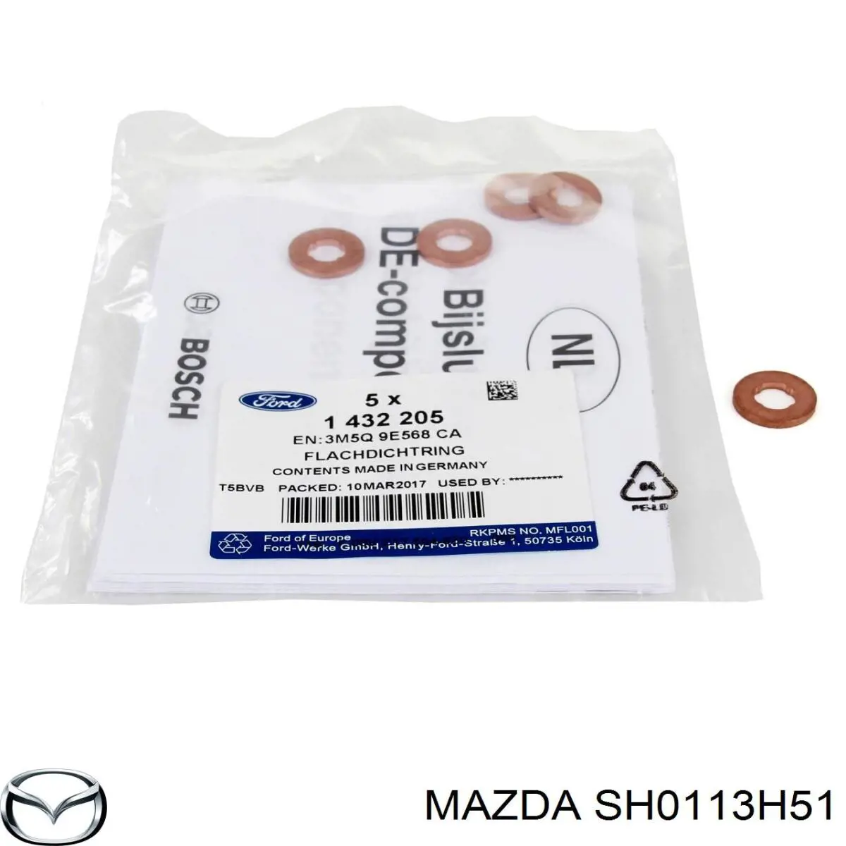 SH0113H51 Mazda Anel (arruela) do injetor de ajuste