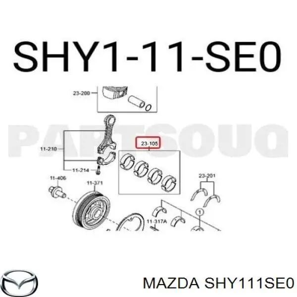 SHY111SE0 Mazda Folhas inseridas de cambota de biela, kit, padrão (STD)