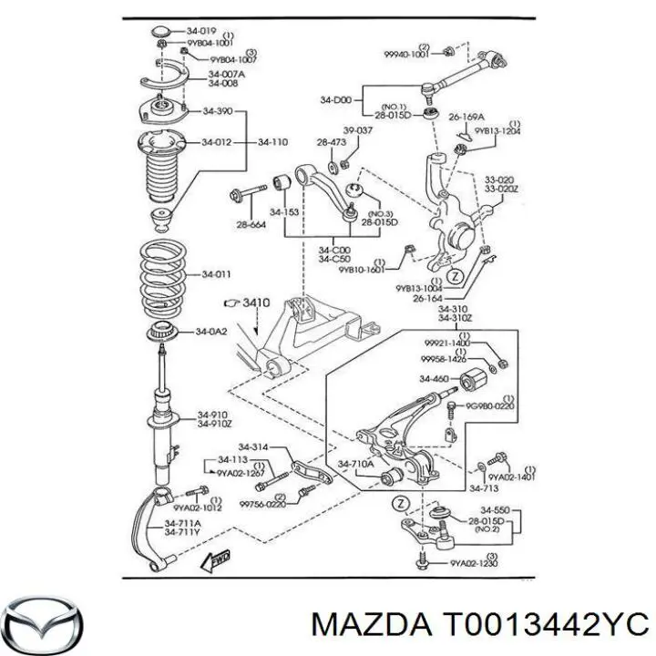 T0013442YC Mazda Bloco silencioso dianteiro do braço oscilante superior