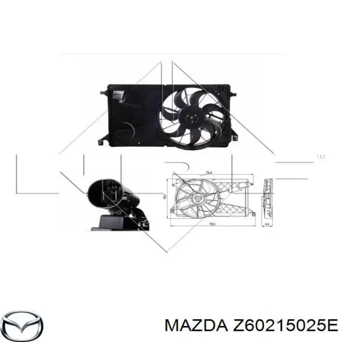 Z60215025E Mazda Difusor do radiador de esfriamento, montado com motor e roda de aletas