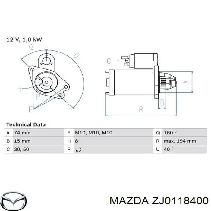 ZJ0118400 Mazda Motor de arranco