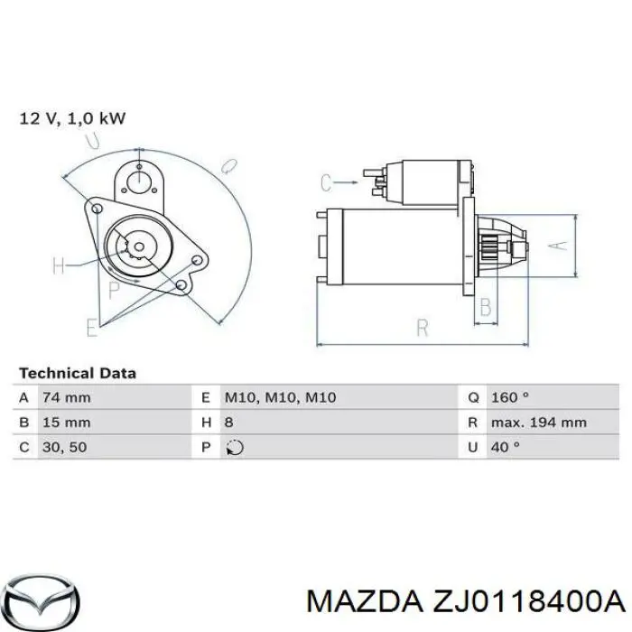 ZJ0118400A Mazda Motor de arranco