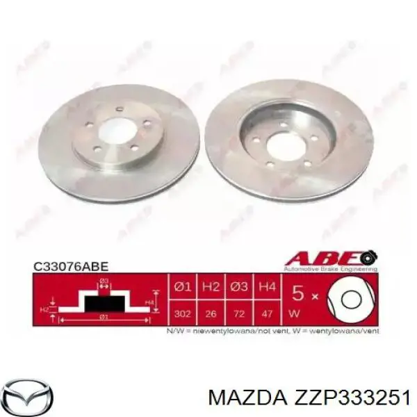 Disco do freio dianteiro Mazda ZZP333251 preço, a partir de 316,05 USD
