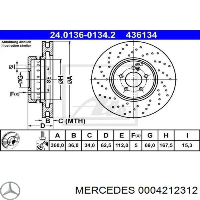 Disco do freio dianteiro Mercedes 0004212312 preço, a partir de 148,97 USD