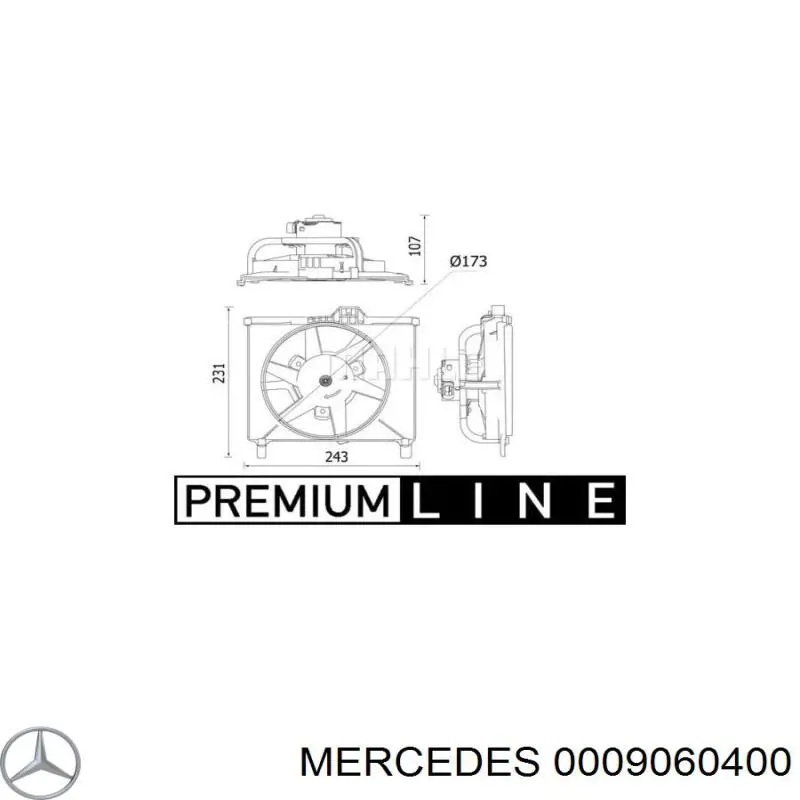 A000906040064 Mercedes Difusor do radiador de esfriamento, montado com motor e roda de aletas