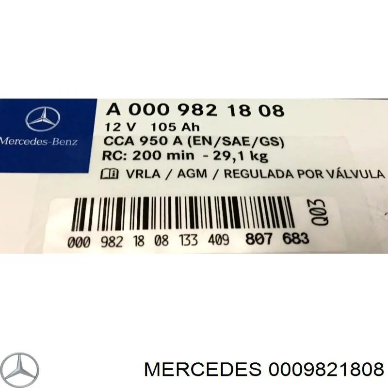 Bateria recarregável (PILHA) A000982180826 Mercedes