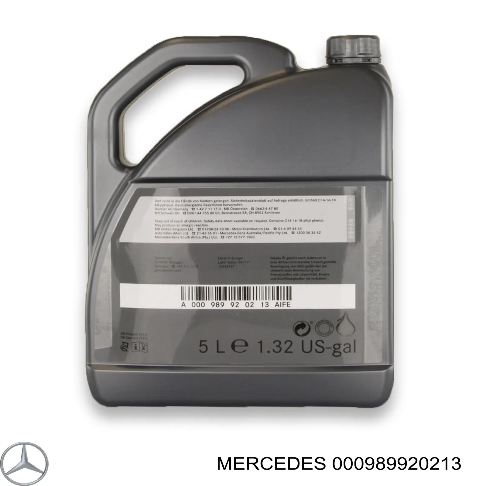 Óleo para motor 000989920213 Mercedes