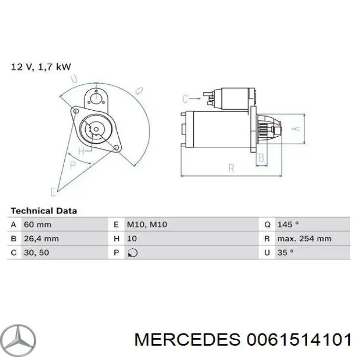 Motor de arranco Mercedes 0061514101 preço, a partir de 78,63 USD