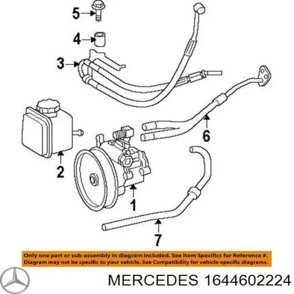 1644602224 Mercedes Mangueira da Direção hidrâulica assistida de pressão alta desde a bomba até a régua (do mecanismo)
