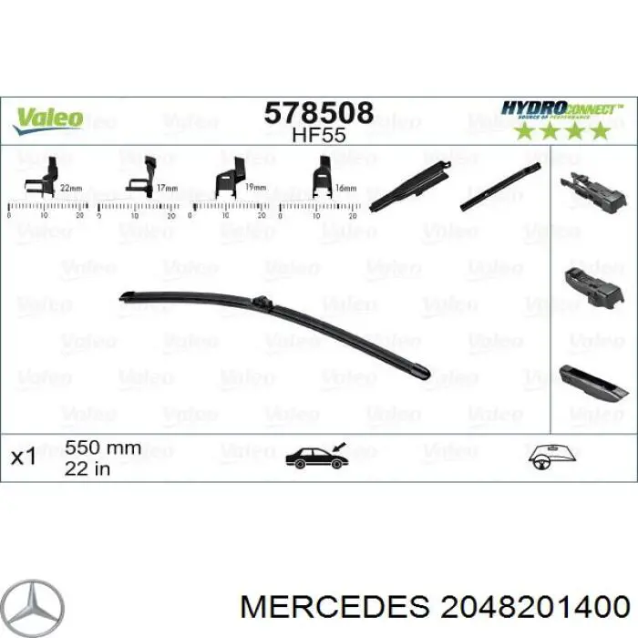 Compre 2048201400 Mercedes Limpa-pára-brisas do pára-brisas, kit de 2 un.