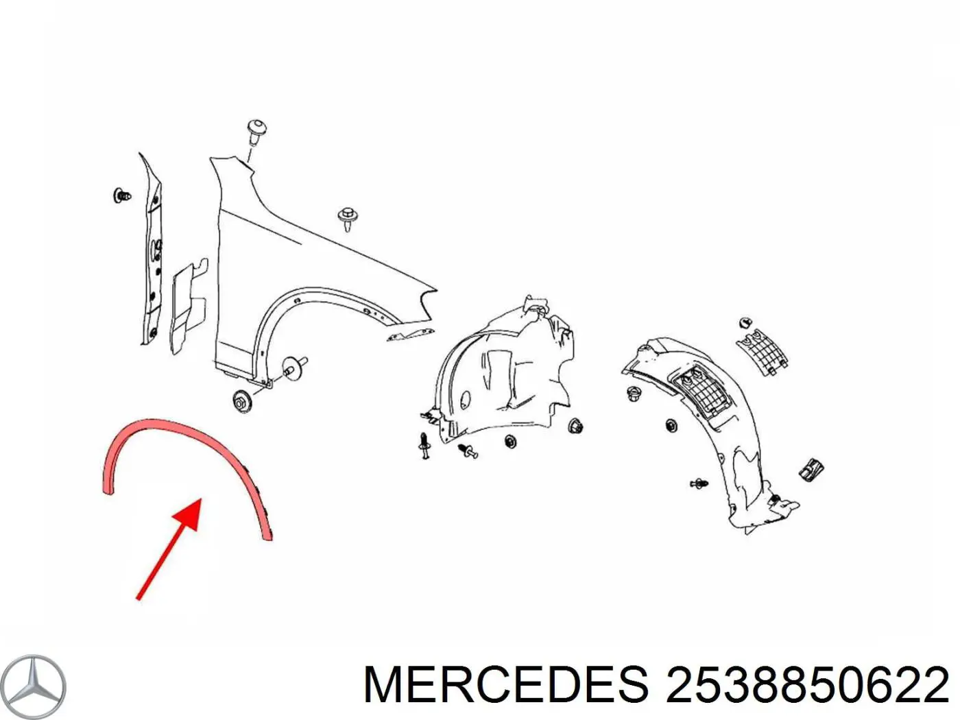 Expansor (placa sobreposta) de arco do pára-lama dianteiro direito Mercedes 2538850622 preço, a partir de 111,22 USD