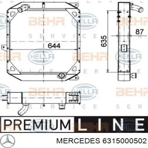 6315000502 Mercedes Radiador de esfriamento de motor