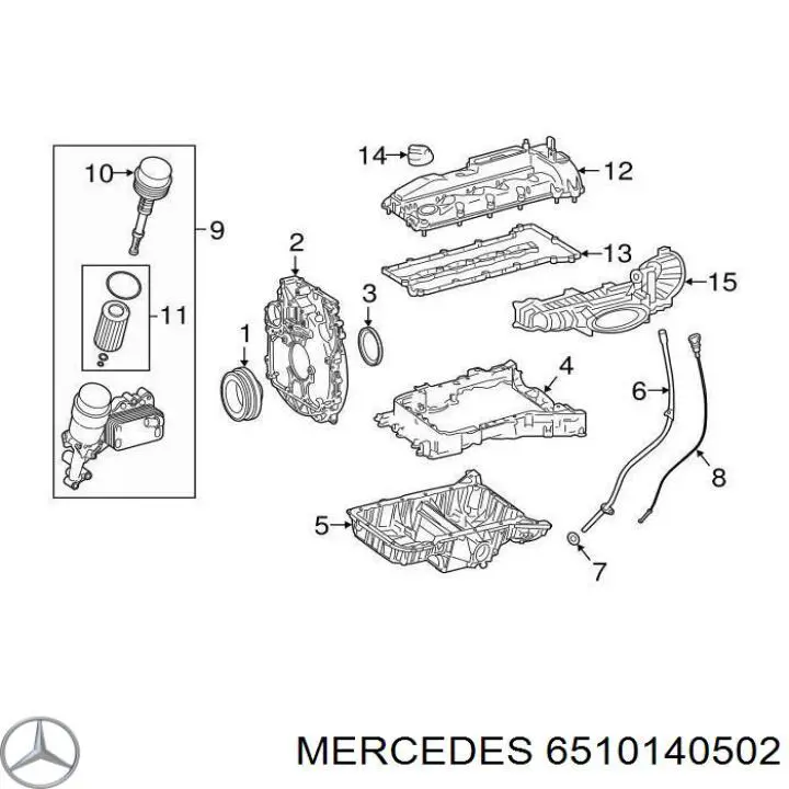 A6510140502 Mercedes Panela de óleo de cárter do motor, parte superior