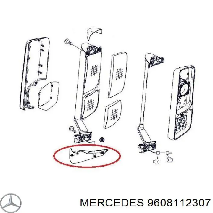 Placa sobreposta (tampa) do espelho de retrovisão direito 9608112307 Mercedes