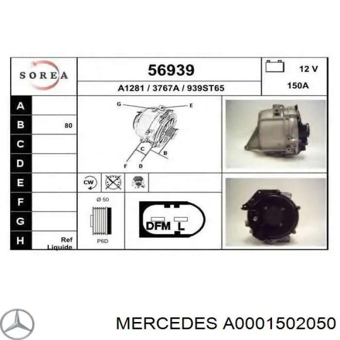 Gerador Mercedes A0001502050 preço, a partir de 481,14 USD