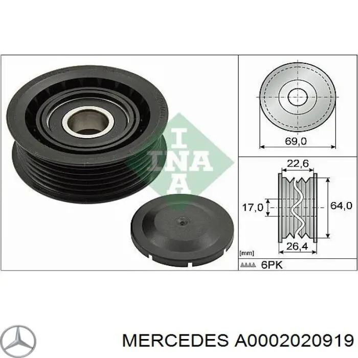 Compre A0002020919 Mercedes Rolo parasita da correia de transmissão
