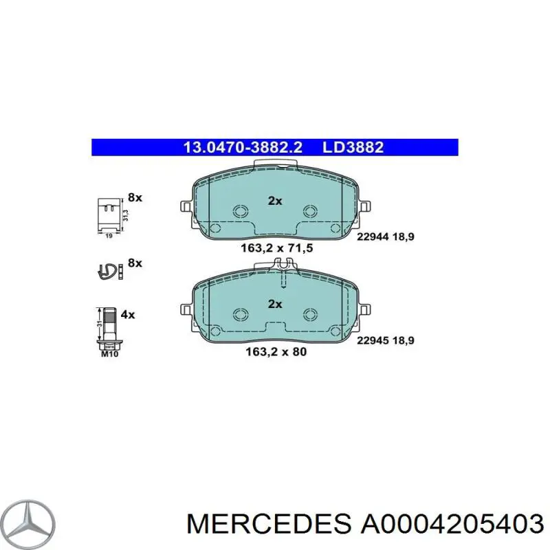 Compre A0004205403 Mercedes Sapatas do freio dianteiras de disco