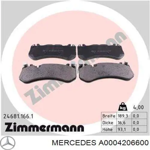 A0004206600 Mercedes Sapatas do freio dianteiras de disco