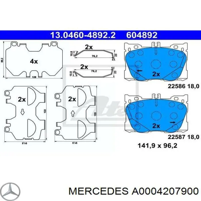 Sapatas do freio dianteiras de disco Mercedes A0004207900 preço, a partir de 47,78 USD