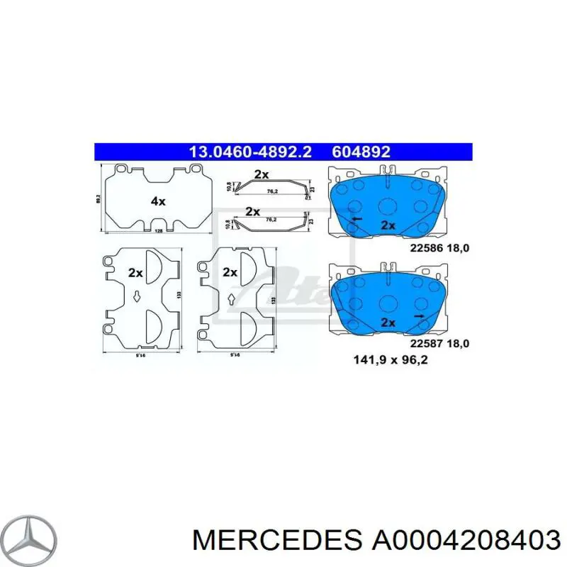 Sapatas do freio dianteiras de disco Mercedes A0004208403 preço, a partir de 55,37 USD