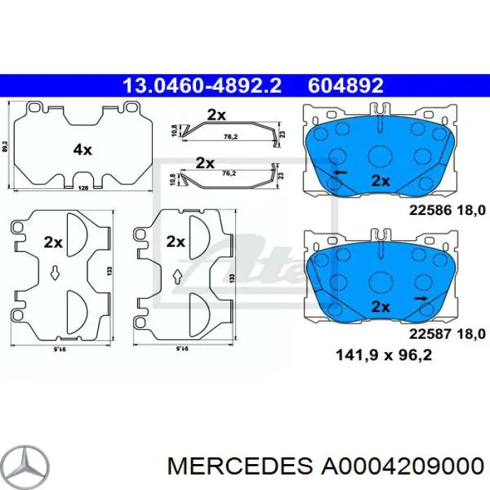 Sapatas do freio dianteiras de disco Mercedes A0004209000 preço, a partir de 33,15 USD
