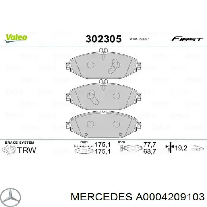 Sapatas do freio dianteiras de disco Mercedes A0004209103 preço, a partir de 52,55 USD
