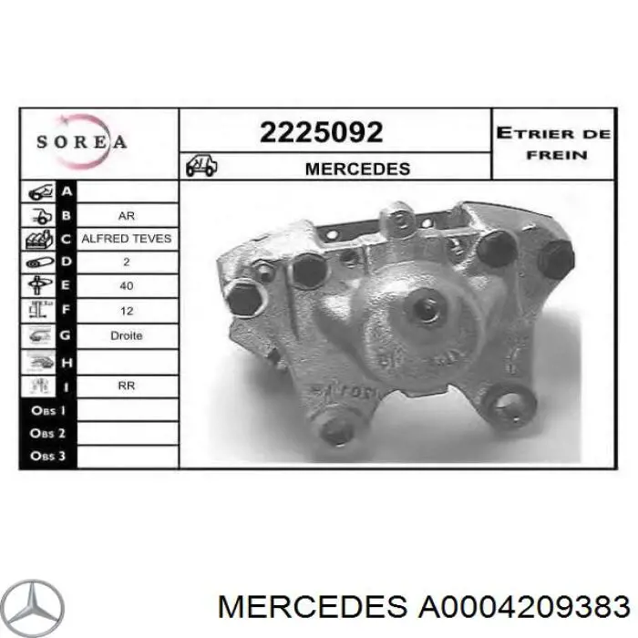 A0004209383 Mercedes Suporte do freio traseiro direito