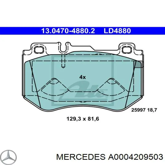 A0004209503 Mercedes Sapatas do freio dianteiras de disco
