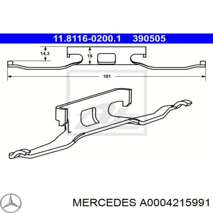 A0004215991 Mercedes Kit de molas de fixação de sapatas de disco dianteiras