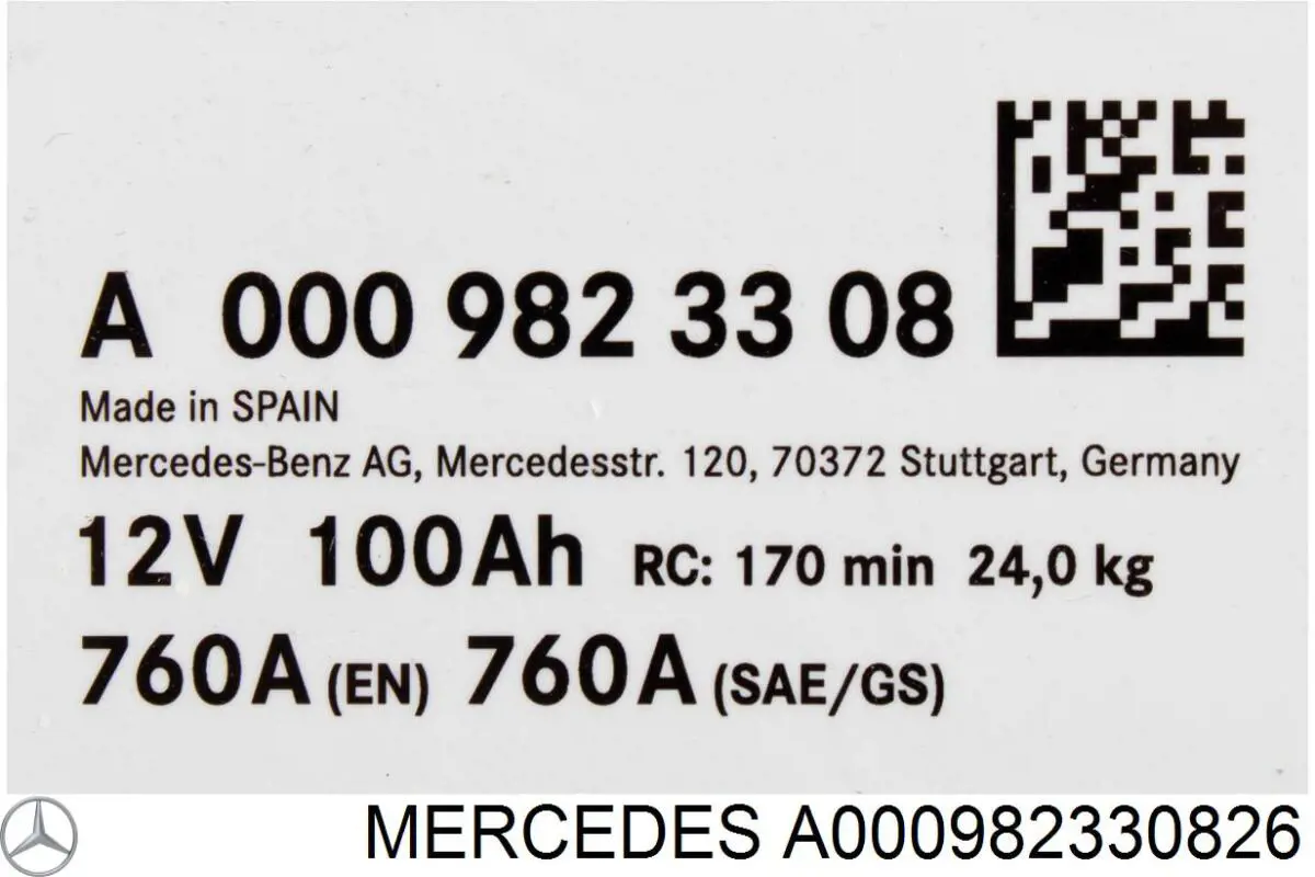 Bateria recarregável (PILHA) A000982330826 Mercedes