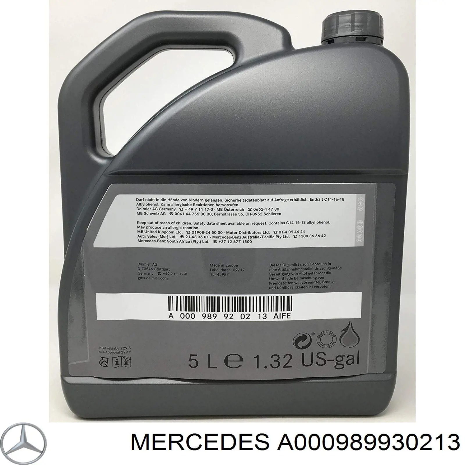 Óleo para motor A000989930213 Mercedes