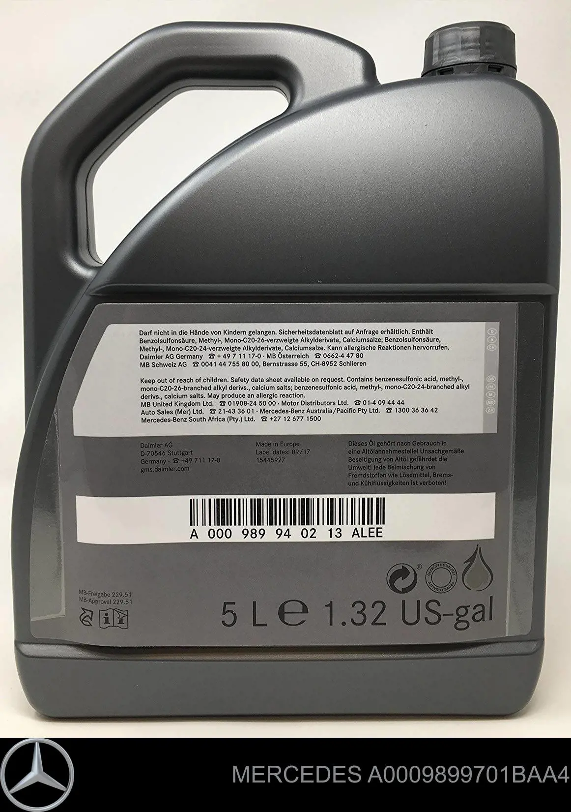A0009899701BAA4 Mercedes Óleo para motor