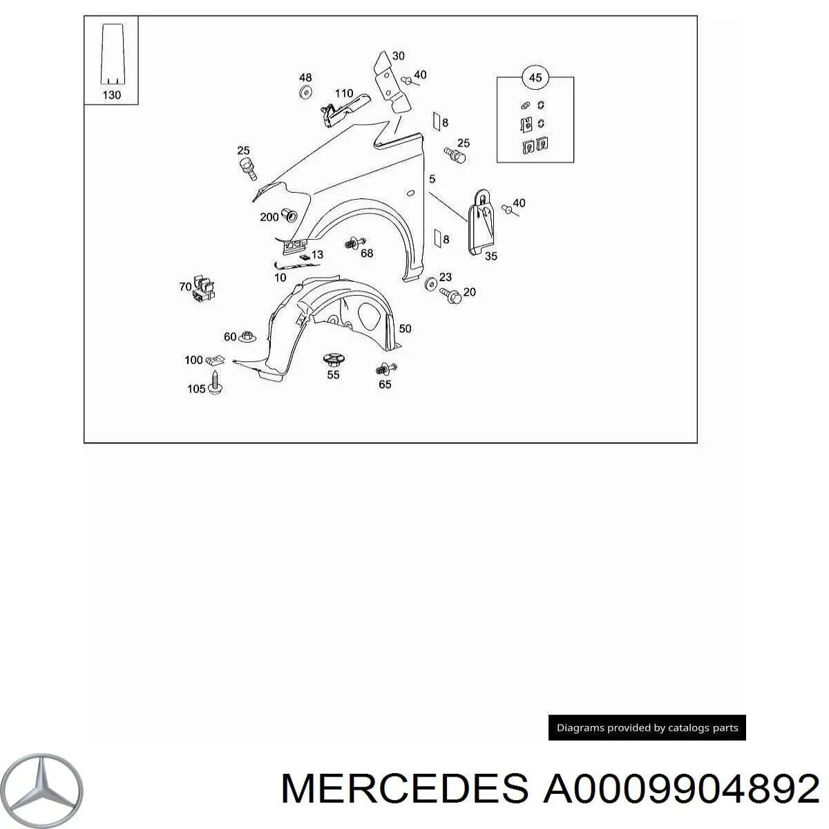 A0009904892 Mercedes Cápsula (prendedor) de fixação de grelha do radiador ao panel