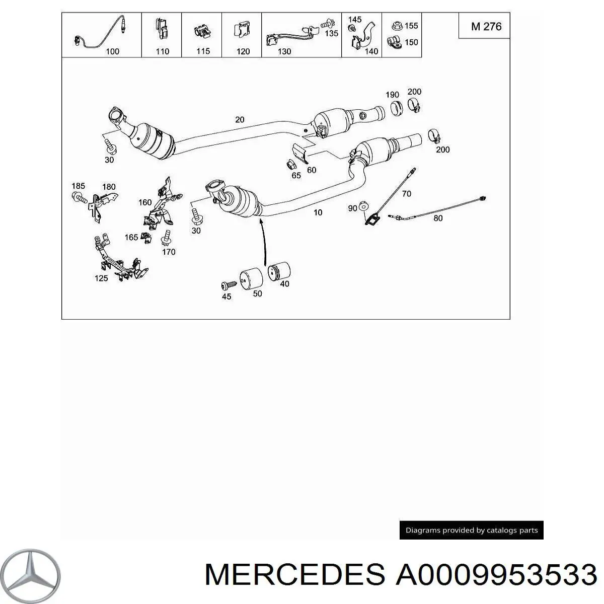 A0009953533 Mercedes Braçadeira de fixação de catalisador para a turbina