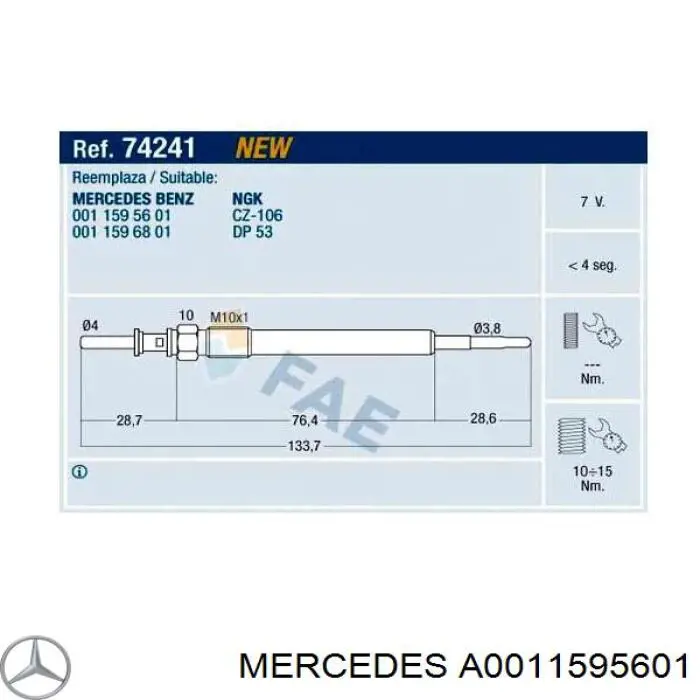 Compre A0011595601 Mercedes Vela de incandescência