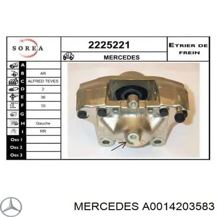 Suporte do freio traseiro esquerdo Mercedes A0014203583 preço, a partir de 73,21 USD