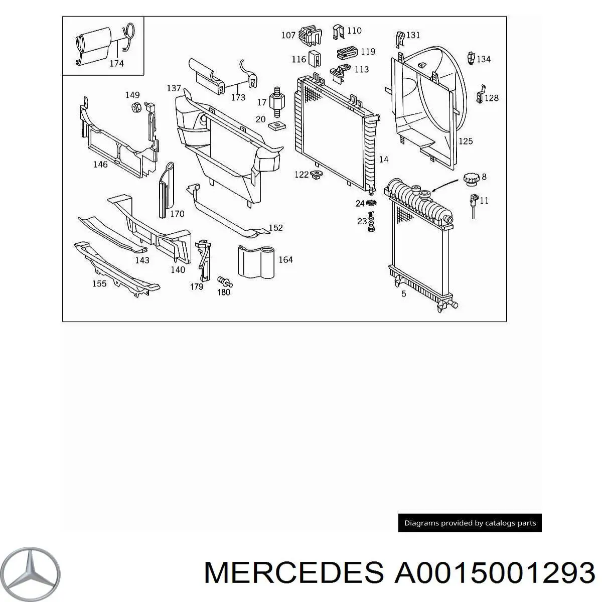Compre A0015001293 Mercedes Ventilador elétrico de esfriamento montado (motor + roda de aletas) esquerdo