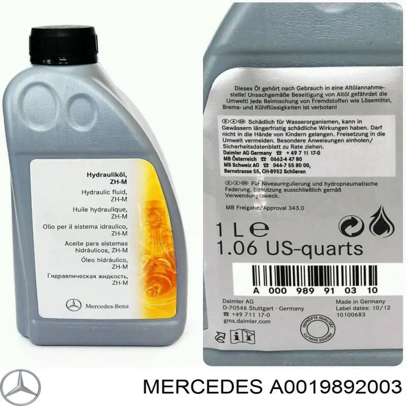 Óleo do sistema de suspensão ativa Mercedes A0019892003 preço, a partir de 23,79 USD